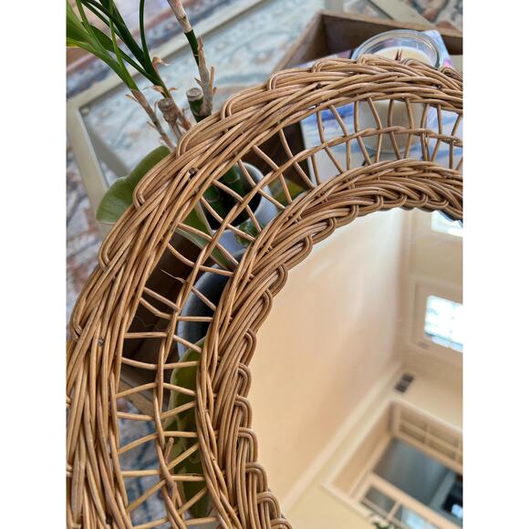 Vintage French Rattan Bamboo Pineapple Mirror 60s Natural Handmade Chic Boho - Picture 3 of 8